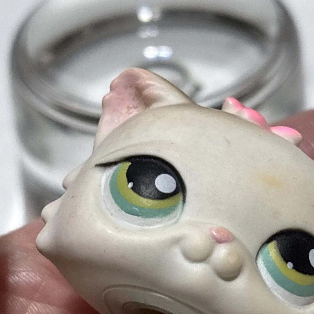 Authentic 2007 Littlest Pet Shop LPS White Grey‎ Spotted Persian Cat #328 Teal